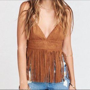 Show Me Your MuMu Suede Calico Fringe Crop Top